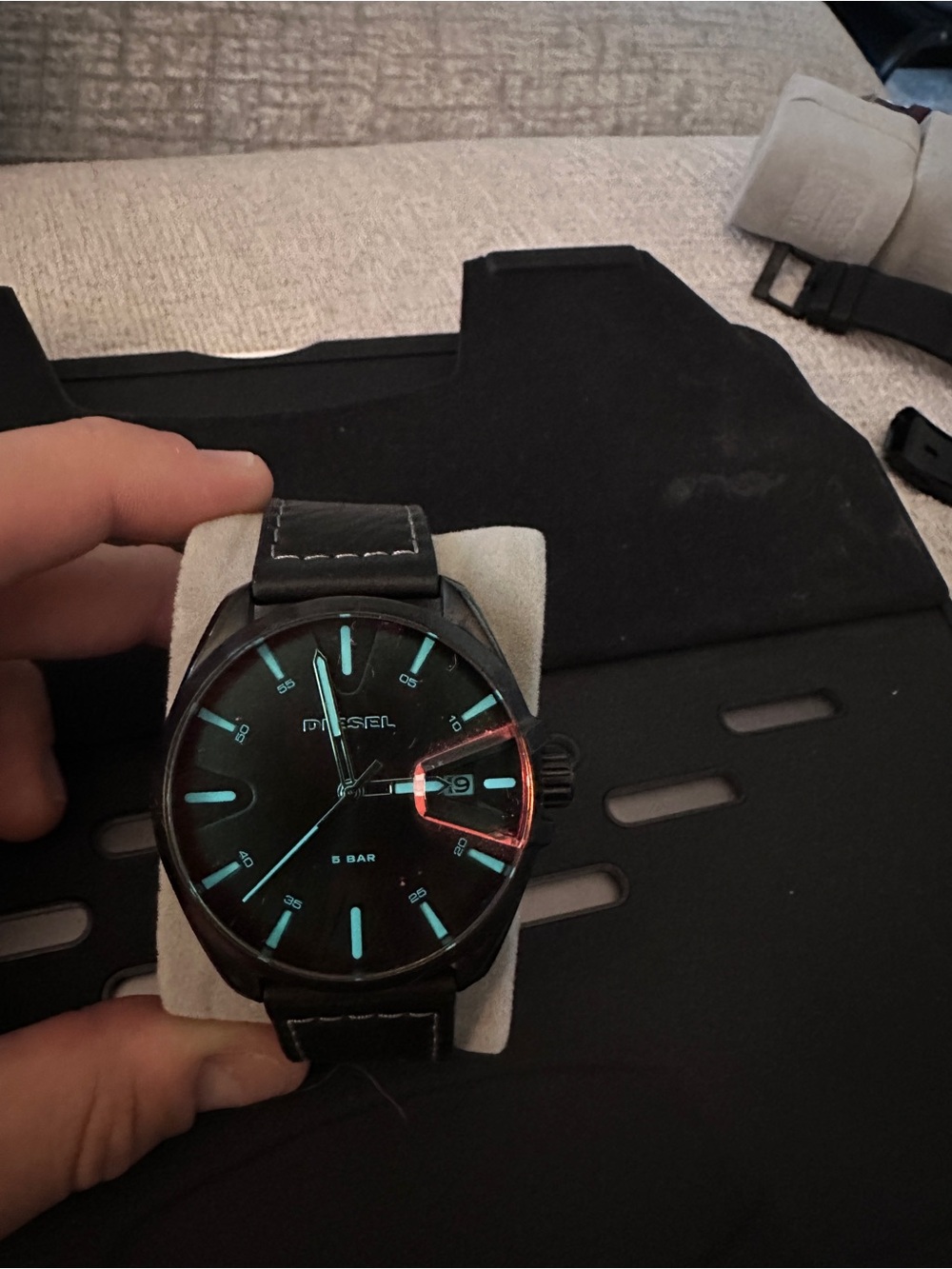 Diesel Men's Black Watch with Luminous Blue Accents